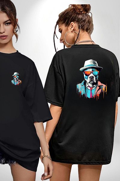 Angemiel Towel with Suit Style Style! Black Oversize Women's Men's Front and Back Printed T-Shirt