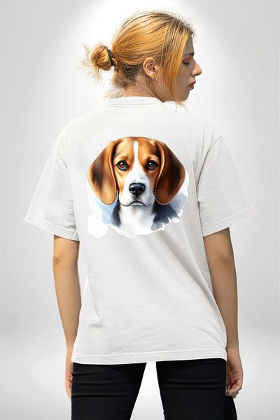 Angemiel Beagle Clever Cute Small Breed Dog White Oversize Women Men Front and Back Printed T-Shirt