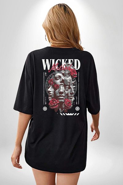 Angemiel Rose and Faces the Power of Method Emotional Black Oversize Women Men Front and Back Printed T-Shirt