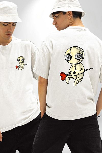 Angemiel Love and Pain Needlework Voodoo Love White Oversize Women Men Front and Back Printed T-Shirt