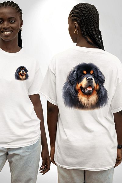 Angemiel Tibetan Mastiff Powerful Loyal Dog White Oversize Women Men Front and Back Printed T-Shirt