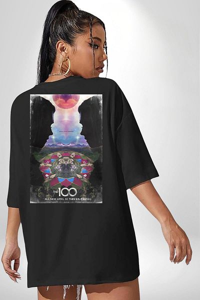 Angemiel The 100 Series Poster Black Oversize Women's Men's Front and Back Printed T-Shirt