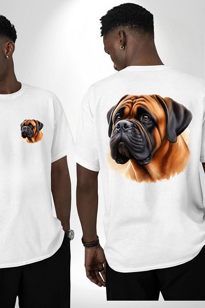 Angemiel تي شيرت Bullmastiff Dog Love أبيض كبير الحجم للنساء والرجال مطبوع من الأمام والظهر