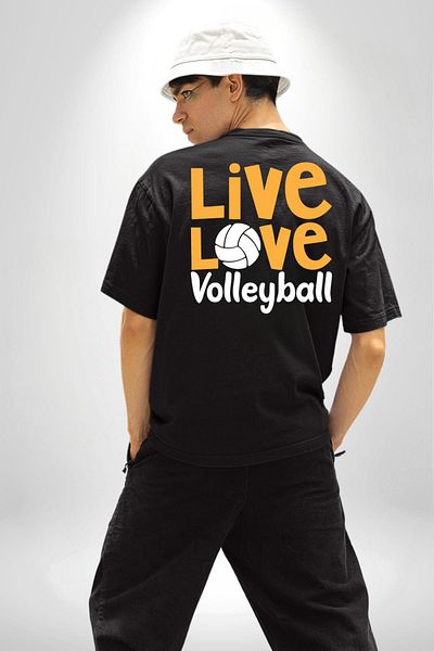 Angemiel Live Love Volleyball My Life Black Oversize Women Men Front and Back Printed T-Shirt