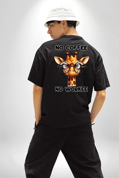 Angemiel No Coffee No Business Written "Fun Coffee Black Oversize Women's Men's Front and Back Printed T-Shirt