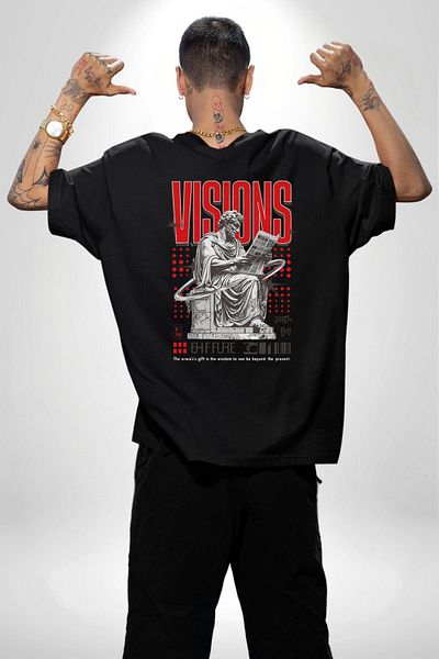 Angemiel Vision Greek Philosophy Black Oversize Women's Men's Front and Back Printed T-Shirt