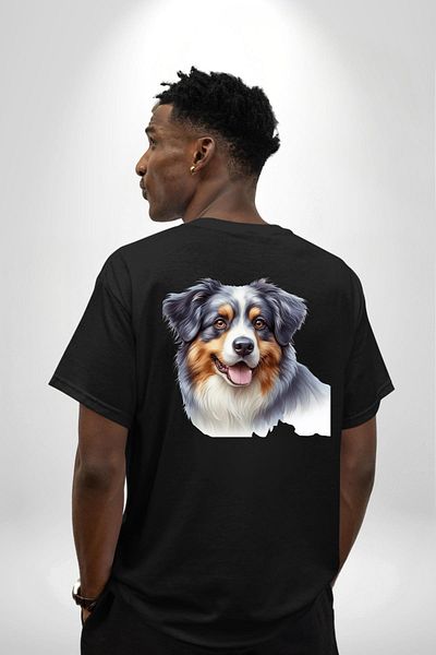 Angemiel Clever Australian Shepherd Dog Design Black Oversize Women's Men's Front and Back Printed T-Shirt