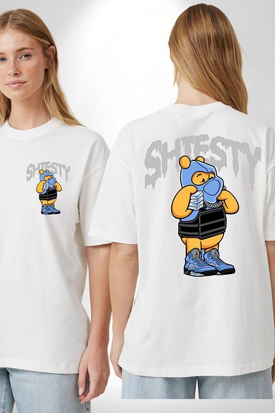 Angemiel تي شيرت مطبوع من الأمام والظهر للنساء والرجال باللون الأبيض ذو الحجم الكبير من Masked Bear Shiesty Style