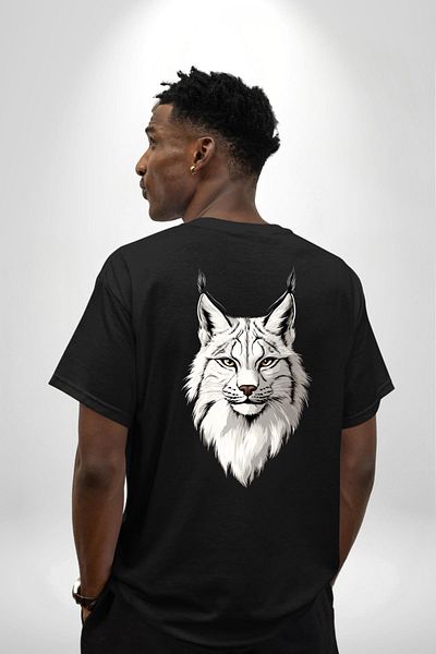 Angemiel Special for Nature and Animal Lovers Vaşak Black Oversize Women's and Men's Front and Back Printed T-Shirt