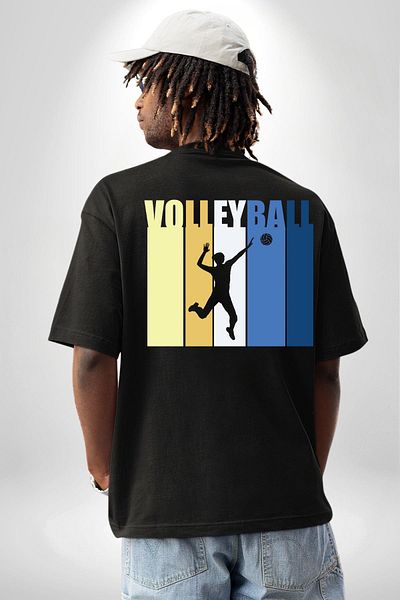 Angemiel Volleyball Written Colorful Energetic Design Black Oversize Women's Men's Front and Back Printed T-Shirt