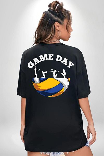 Angemiel Game Day Volleyball Ball Black Oversize Women's Men's Front and Back Printed T-Shirt