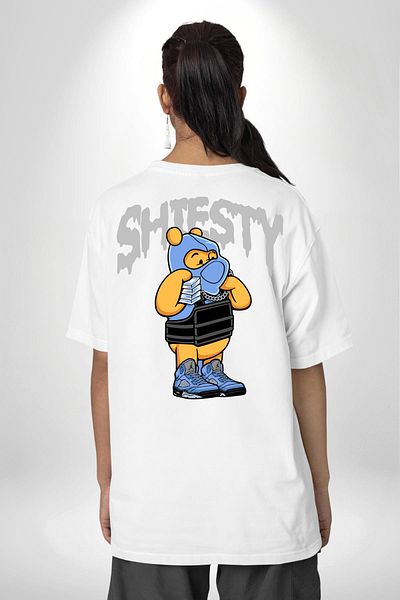 Angemiel تي شيرت مطبوع من الأمام والظهر للنساء والرجال باللون الأبيض ذو الحجم الكبير من Masked Bear Shiesty Style