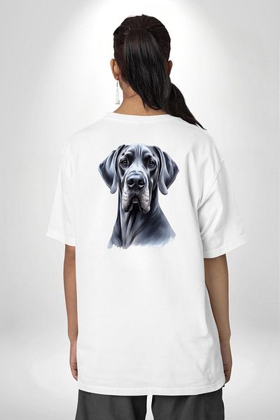 Angemiel Strong Big Danua Dog Friendly White Oversize Women's Men's Front and Back Printed T-Shirt