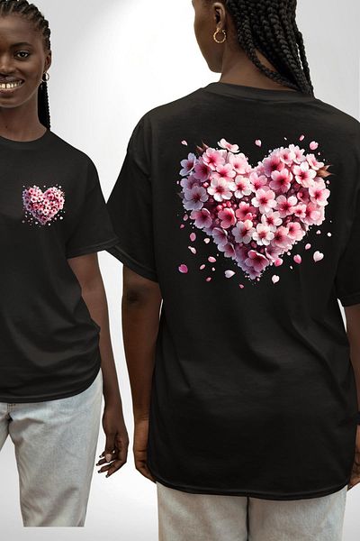 Angemiel Cherry Blossom Japanese Culture the Coming of Spring Black Oversize Women Men Front and Back Printed T-Shirt