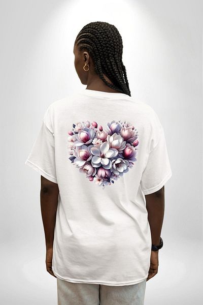 Angemiel تي شيرت Magnolia Love Magnolia Flower أبيض كبير الحجم للنساء والرجال مطبوع من الأمام والظهر