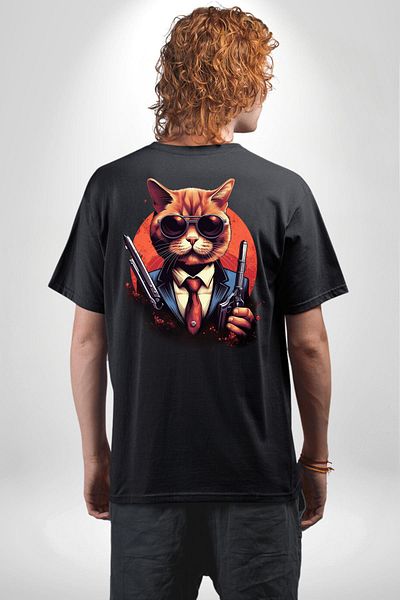 Angemiel Mafia Style Glasses  Cat Black Oversize Women's Men's Front and Back Printed T-Shirt