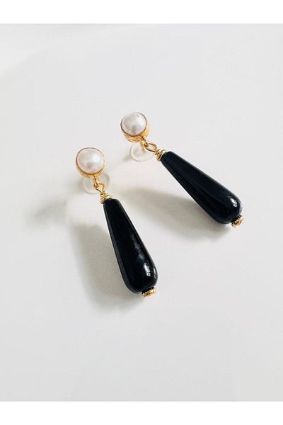 DEVİ fashion Agate Natural Stone Drop Earrings 5 cm