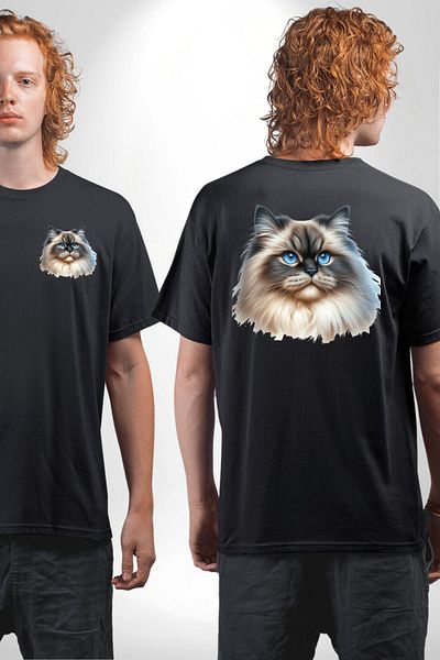 Angemiel Himalayan Cat Black Oversize Women's Men's Front and Back Printed T-Shirt