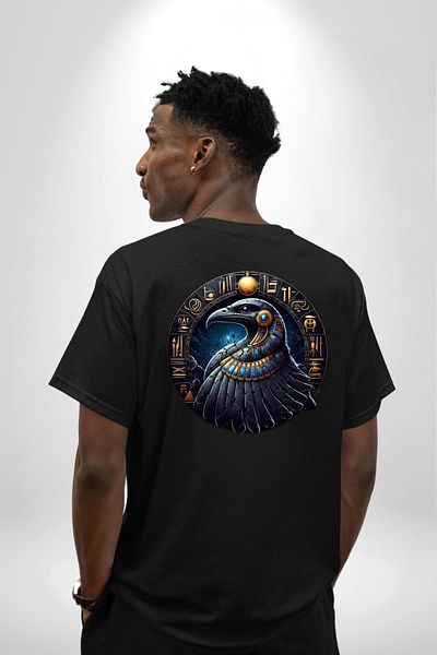 Angemiel Egyptian God Rebirth, Creation Bennu Black Oversize Women Men Front and Back Printed T-Shirt