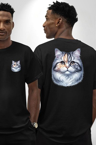 Angemiel Persian Cat Special Design Black Oversize Women's Men's Front and Back Printed T-Shirt