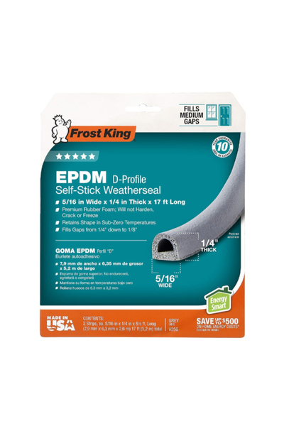 FROST KING مانع تسرب ذاتي الالتصاق من مادة EPDM D-Profile مقاس 5/16 بوصة × 17...