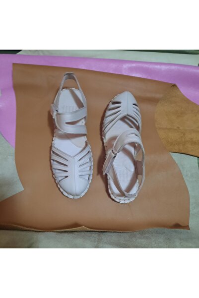 KAPAR Ελαφριά, εύκαμπτα κρεμ σανδάλια Velcro από 100% γνήσιο δέρμα εσωτερικά και εξωτερικά