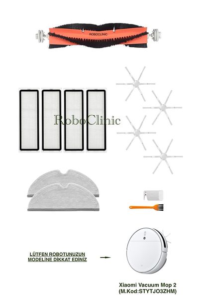 Roboclinic Brush, Filter, Mop Set Compatible with Xiaomi Mi Robot Vacuum Mop 2 (Stytjo3Zhm) Robot Vacuum Cleaner-13 Pieces