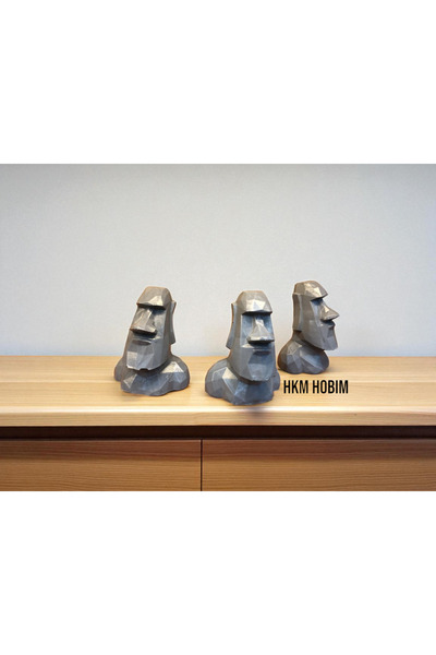 HKM Hobim Moai Heykel Biblo 3’lü Set – Dekoratif Mini Masaüstü Figür (9x7,5 cm)