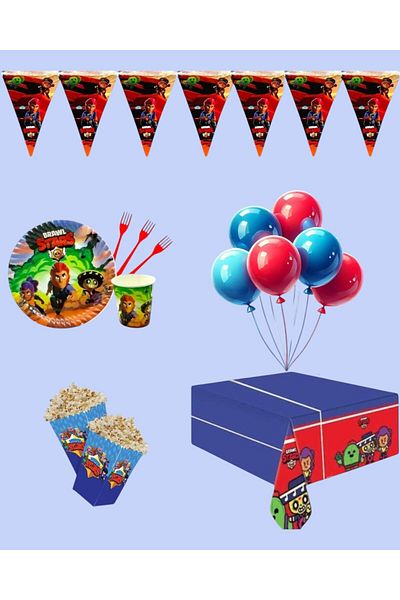 Evabrite مجموعة حفلات أعياد الميلاد لـ 8 أشخاص من Brawl Stars - زينة حفلات Brawl Stars Concept