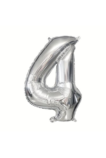 PartyPoo Silver Number Foil Balloon 4 Number Silver Color 100cm - Number Ball...
