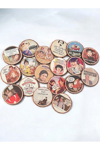 Artistic Quality Printed Tea, Coffee, Soft Drink Base with Nostalgic Yeşilçam Replicas - Trivet 18 Pieces