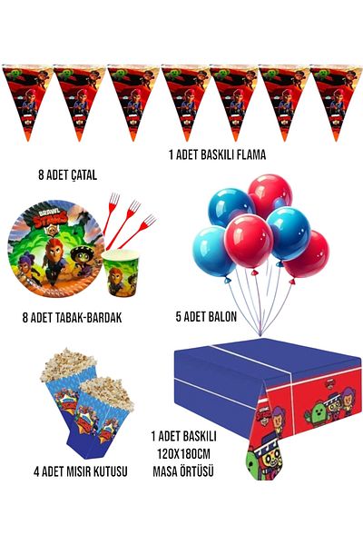 Evabrite مجموعة حفلات أعياد الميلاد لـ 8 أشخاص من Brawl Stars - زينة حفلات Brawl Stars Concept
