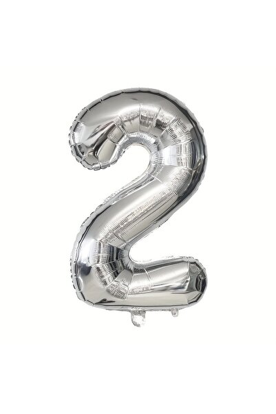 PartyPoo Silver Number Foil Balloon 2 Number Silver Color 100cm - Number Ball...
