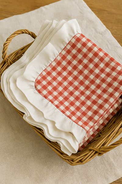 Mirilliahome Ruffled Red Checkered American Service Set |   2-Piece Country Supla