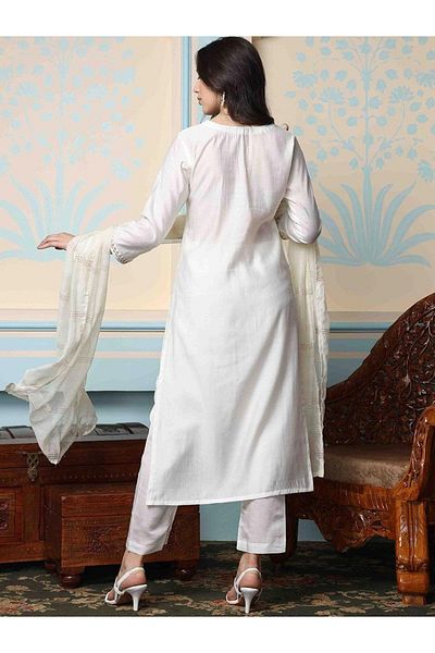 Ishin By Styli Embroidered Kurta with Trousers and Dupatta Set
