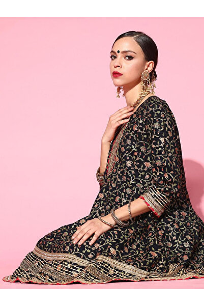 Ishin By Styli Floral Embroidered Regular Kurta with Sharara and Dupatta Set