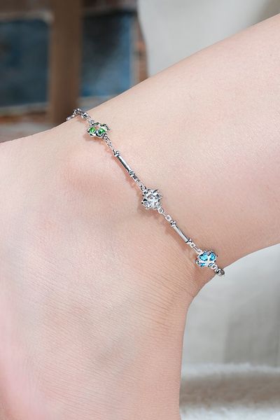 ÖZÜM TAKI Women's Colorful Stone Anklet Silver Color