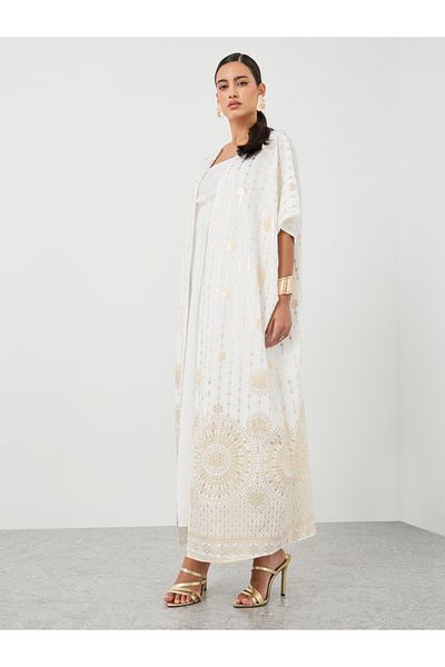 Keenly By Styli Floral Print Open Front Kimono with Midi Dress Set