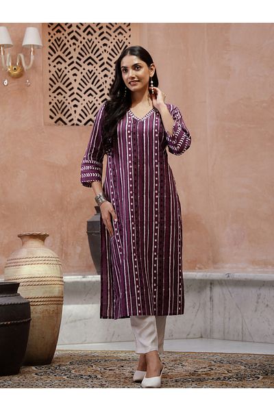 Sanskrutihomes By Styli Striped Kurta with Side Slit