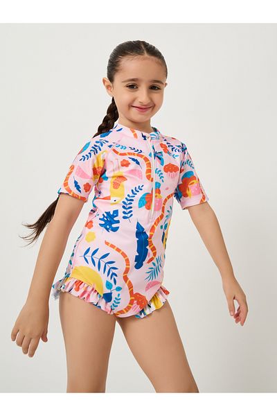 Styli Graphic Print Half Zipped Swimsuit