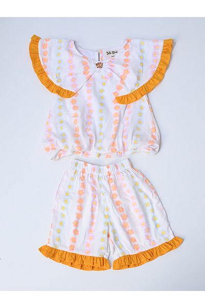 Bella Moda By Styli Printed Ruffled Detail Sleeveless Top and Shorts Set