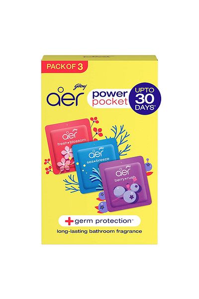 Godrej Godrej Aer Power Pocket | Air Freshener- Bathroom And Toilet -Pack Of 3 (30G)
