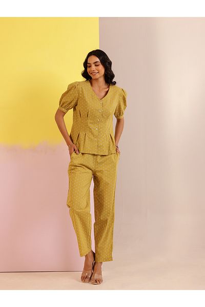 Sanskrutihomes By Styli Polka Dot Printed Pure Cotton Top and Pants Co-Ords