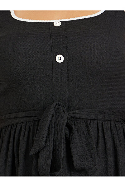 Styli Plus Size Textured Strappy Midi Dress with Tie-Up Belt Detail