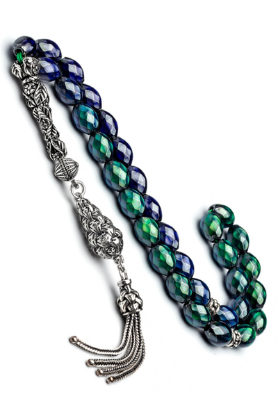 EHİNOS Gümüş Püskül Isıya Göre Renk Değiştiren His Taşı Tesbih 6x9mm 34Gr Arpa Kesim