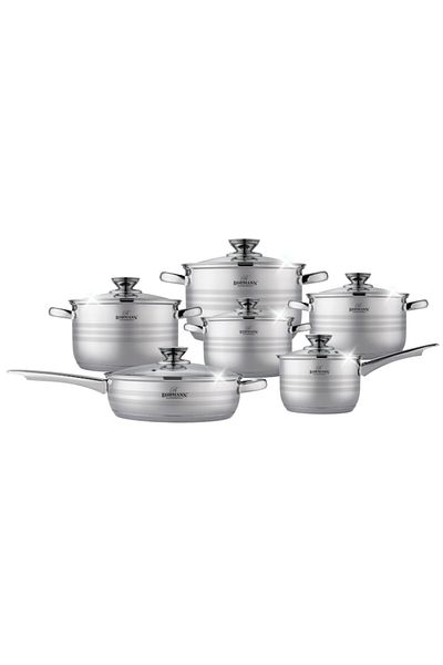 Bohmann Set 6 Oale cu Capace, Bohmann, inox, 5 Straturi, Tigaie Granit, Inductie, Argintiu