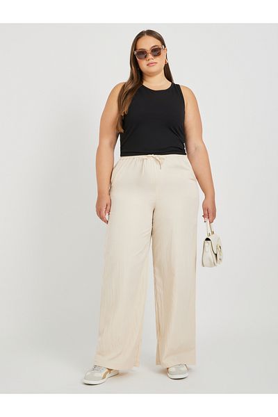 Styli Plus Size Wide Leg Trousers with Drawstring