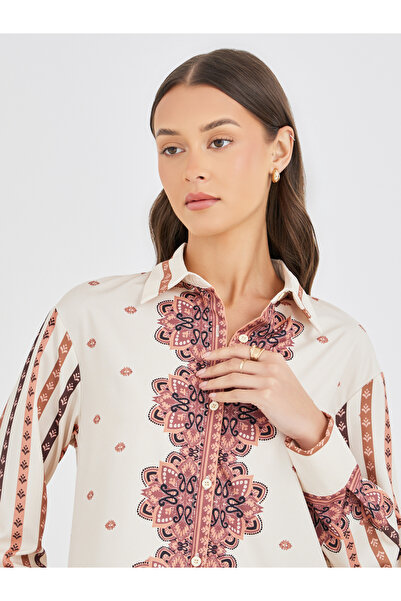 Styli Printed Long Sleeve Shirt and Wide Leg Pants Co-Ords