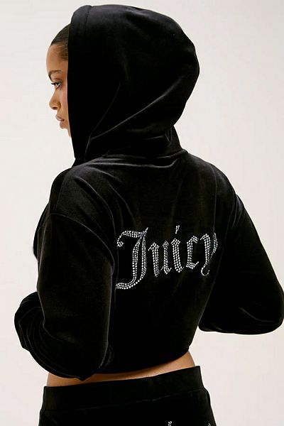 3 ROPE Women's Velvet Juicy Rhinestone Stone Printed Tracksuit Bottom Top Suit Black