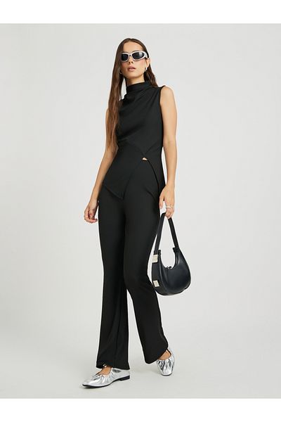 Styli Asymmetrical Hem High Neck Top and Pants Set